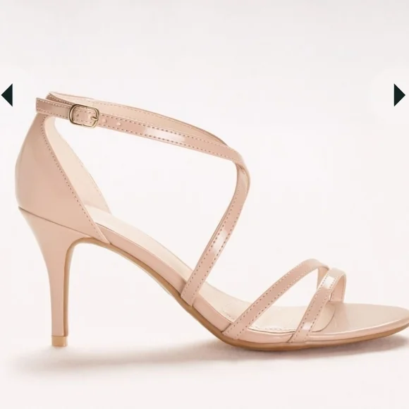 David's Bridal | Crisscross Strap High Heel Sandals Dress Shoes | Size 8.5, Nude - Picture 2 of 6